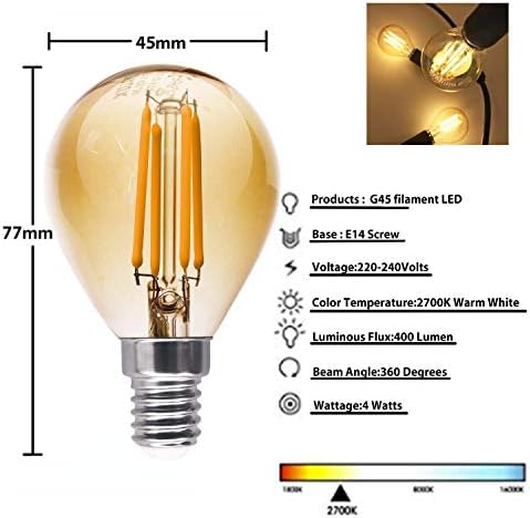 Royalux Dimmable Led Edison Vintage Filament Antique Retro Decorative Light Bulb Soothing Atmosphere 4W E14 ES Screw Golfball G45 Soft Amber/Golden Great Mood Warm Glow 6pack Energy-Saving No Flicker