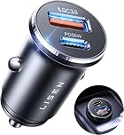 LISEN Car Charger, 69W Cigarette Lighter USB Charger [All Metal & Smallest] 12V Car USB Socket Adapter USB C Car Phone Charger Fast Charge Car Accessories for iPhone 17 16 Pro Max Samsung Galaxy S25