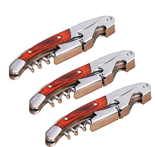 Professional Waiter Corkscrew Wine Key for Bartenders Set of 3,With Long Rosewood Handle Stainless Steel Handle Wine Opener for Bar Restaurant Waiters, Sommelier, Bartend (Long Wood 3 Packs)