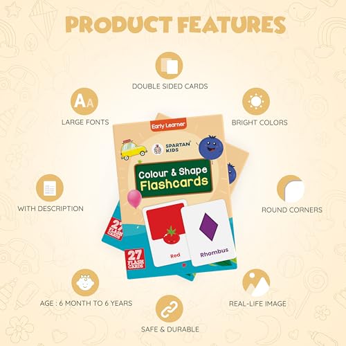 Image of SPARTAN KIDS Colours & Shape Creative Thinking Flash Cards for Kids | 27 Early Learning Flash Cards Easy & Fun Way of Learning 1 Year to 6 Years Babies