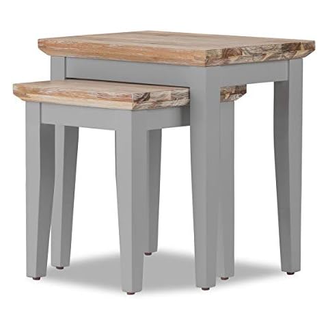 Florence grey side tables. Nest of tables with limed acacia top. Fully Assembled Cover