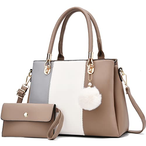 Image of Women Handbags Large Tote Shoulder Bag Crossbody Bag for Women Color Stitching Top Handle Satchel Hobo 2pcs Purse Set