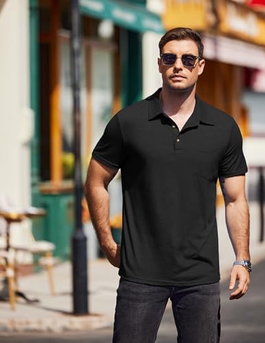 COOFANDY Men Short Sleeve Polo Shirt Casual Summer Collar Shirts Dress Button Polo T Shirt Classic Golf Shirts3