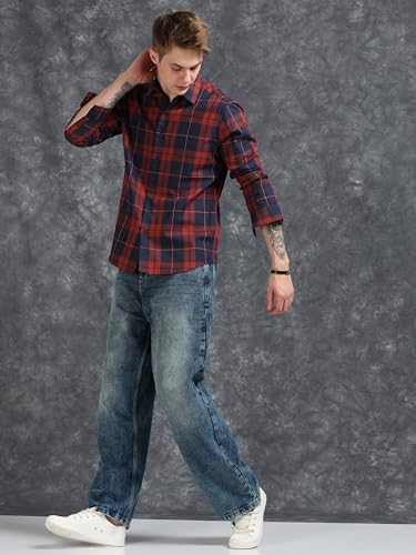 Image of StitchX Men's Full Sleeve Checkered Casual Spread Collar Cotton Shirt