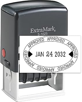 ExtraMark S-1025 Professional Self Inking Office Date Stamp with "Approved" Phrase Style O - Black Color Ink