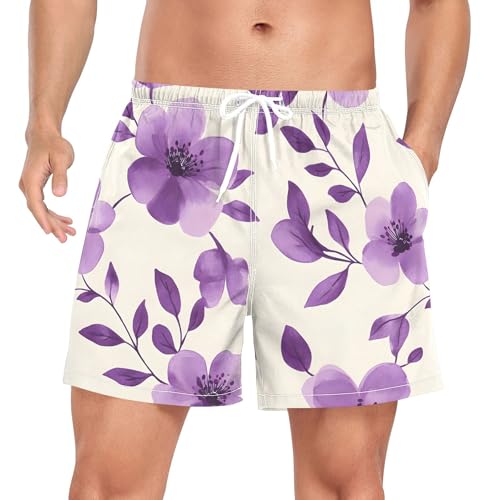 xigua Watercolor Flowers Mens Swim Trunks with Liner, 5 inch Quick Dry Mens Boardshorts for Beach
