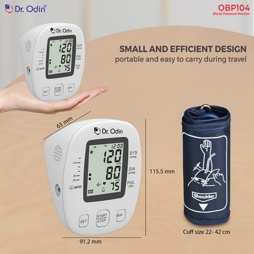 Image of Dr. Odin OBP104 Pulse Mini Digital Blood Pressure Monitor for Accurate BP & Pulse Readings | LCD Display | 2x60 Memory Records | Large Cuff (22-42 cm) | USB Port | WHO Indicator | 1-Year Warranty