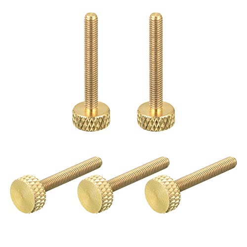 sourcing map 5Pcs Brass Knurled Thumb Screws, M3x25mm Flat Grip Bolt Knobs Fasteners for Electronic, Mechanical