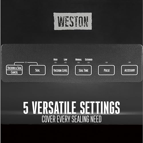 Weston Brands Vacuum Sealer Machine for Food Preservation & Sous Vide, Seals Bags up to 11” Wide, 110 Watts, 22.5” HG Strength, Includes Roll Storage and Starter Pack, Black (65-3001-W)