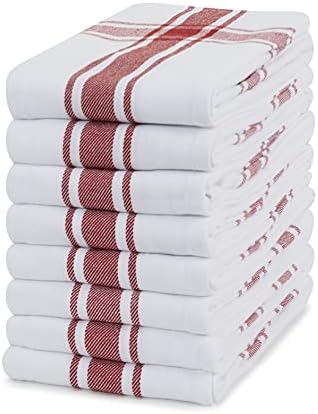 Amazon Brand  Eono 100% Cotton Drill Weave Tea Towels - Absorbent Restaurant Bar Glass Kitchen Cloths - 45 x 67 cm - Pack of 12 - Teal White