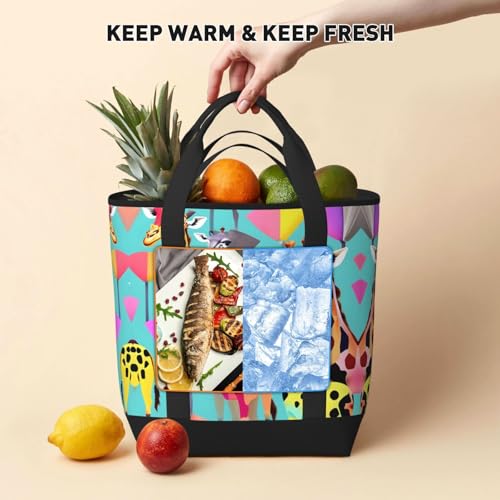 Sac isotherme de grande capacité réutilisable noir imperméable avec imprimé girafe