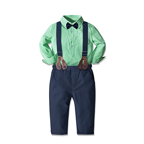 Image of Yilaku Toddler Baby Boy Clothes Gentleman Wedding Outfits, Formal Dress Shirt with Bowtie + Suspender 3 Monthes-4 Years
