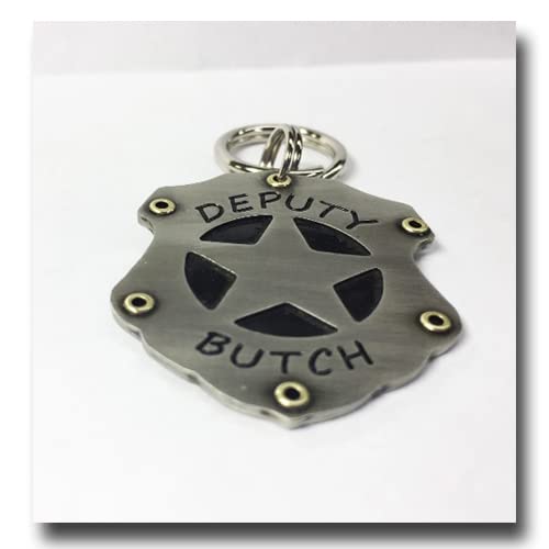 Novelty Fun Deputy Star Dog Tag ID-Hand Crafted Metal Pet Id Tag-Custom Stamped Dog Collar Tag-Law Enforcement Pet emblem Tag-Personalized(1 1/4")