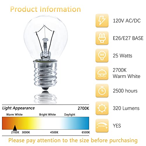 Sevici Lava Lamp Bulb 40W, 120V, E17 Middle Base 6 Packs, 14.5-Inch/20Oz Lava Lamp Original Replacement Bulb, S11 Bulb, 2700K Dimmable Warm White Light, 40W Incandescent Bulb, Flash Lamp For Lava Lamp #TOP2
