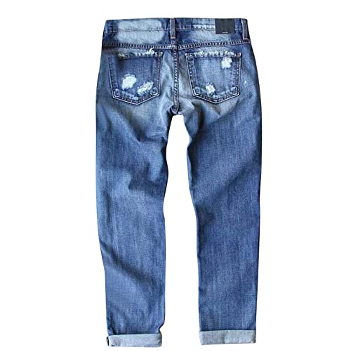 Womens Baseball Print Distressed Straight Jeans Plus Size Ripped Jeans for Women Patch Boyfriend Distressed Denim3