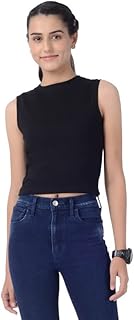 JASNIT Basic Solid Plain Tank Top Gym Yoga Sports Activewear Crop Top for Women & Girls 95% Cotton 5% Lycra (Size XS S M L...