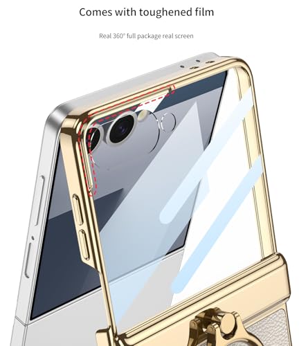 Image of Midkart Magnetic Leather Cover Compatible with Samsung Galaxy Z Flip 7 Release 2025 Hinge Protection Case Ring Holder Kickstand Electroplated with Front Glass and Camera Protection, Blue