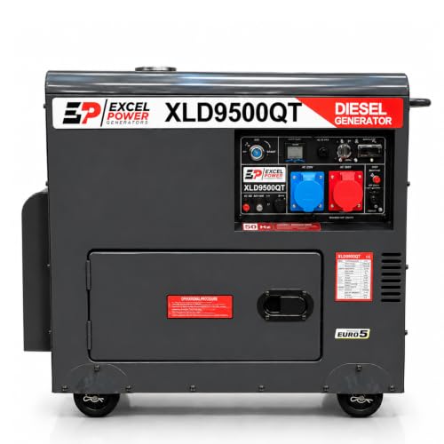 Excel Power 6.5kW Diesel Generator with Electric Start – 230/400V Single & Three-Phase, 26L Tank, 1 Year Warranty