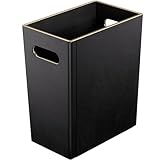 LADSTAG Black 3 Gallon Waste Basket 4 Gallon Trash Can, Office Wastebasket with Gold-Tone Edging Decoration for Bathroom,Pu Leather Waste Bins for Toilet Bedroom Living Room, Office Home Modern Decor