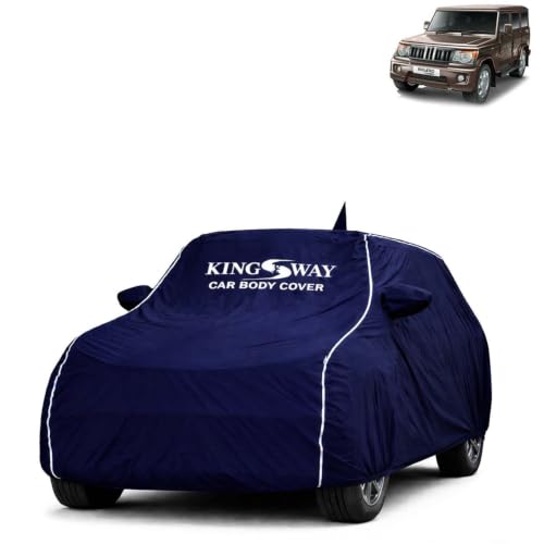 Image of KINGSWAY Super Waterproof Car Cover Only with Mahindra Bolero (Year 2020 Onwards - All Model) | Mirror and Antenna Pockets | All Weather Car Body Cover with Silver Piping | Blue