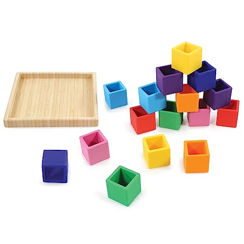 Image of Hudson Baby Silicone Block Set with Wood Tray, Multicolor, One Size