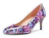 Aachcol Women Round Toe Pumps Stiletto Mid Heel Slip-on Dress Shoes Office Purple Multicolor 2.5 Inch 8.5 US
