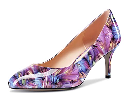 Aachcol Women Round Toe Pumps Stiletto Mid Heel Slip-on Dress Shoes Office 2.5 Inch