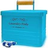 ELITAPRO Laundry Pods Holder - Modern Farmhouse Laundry Pods Container - Metal Detergent Pods Container with Lid for Laundry Room Decor and Accessories - Laundry Room Organization & Storage (Teal)