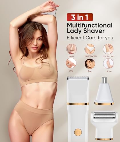 Lady Shavers for Women 3-in-1,Bikini Trimmer Woman IPX7 Waterproof,Nose Trimmer Rechargeable,Pubic Hair Trimmer for Women Wet and Dry,Painless Electric Foil Shaver for Body,Arms Legs Underarms - Image 4