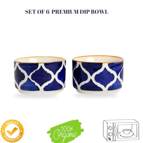 Image of Freakway Handpainted Moroccan /Umrao Pattern Ceramic Dip Bowl /Chutney Bowl /Pickle Bowl /Sauce Bowl /Small Katori Set in Round Shape (50 ML, Small, Set of 6) Yellow