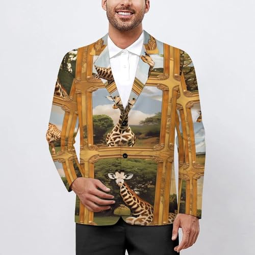 Animal Giraffe Mens Casual Blazer Button Suit Jacket Lightweight Sport Coat for Work Business2