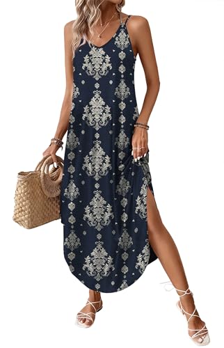 WIHOLL Womens Summer Dresses Casual Maxi Dress Beach Vacation Outfits Wedding Guest Floral Dress Spring Clothes Sundress Hawaiian Elegant Classy Cute Country Concert Outfits Resort Wear l