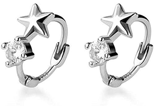 Cute CZ Star Cartilage Mini Tiny Cuff Small Hoop Earrings for Women Teen Girls Sensitive Ear S925 Sterling Silver Dainty Tragus Huggie Hoops Hypoallergenic Piercing Jewelry Gifts Bff (6mm silver)