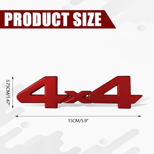 Image of 4x4 Emblem Sticker, 3D Chrome Badge Decal Sticker, 4 x 4 Emblem Nameplate Decal, 3D Metal Badge Decal for Auto Fender Bumper Front Hood Trunk, Car Exterior Accessories Universal for Most Cars (Red)