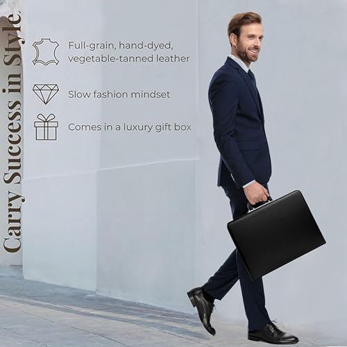 Image of Hard Case Leather Attache for Professionals,Business Briefcase with Lock for Men