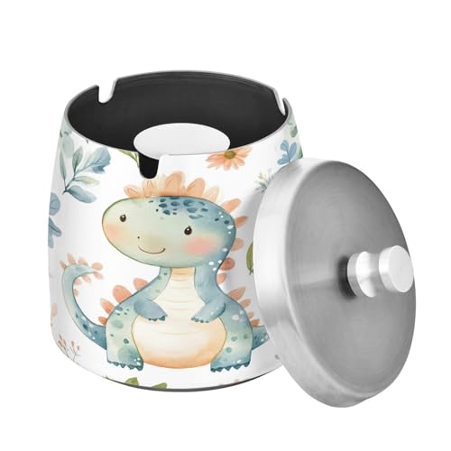 Ewusp Cenicero de dinosaurio para interiores y exteriores, resistente al viento, a prueba de olores, cenicero de acero inoxidable con tapa, cenicero de escritorio para fumar, cenicero de cigarrillos