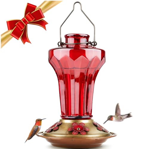 BOLITE 18018-R Hummingbird Feeder, Glass Hummingbird Feeder for Outdoors, Tower Shape Bottle, 20 Ounces, Red