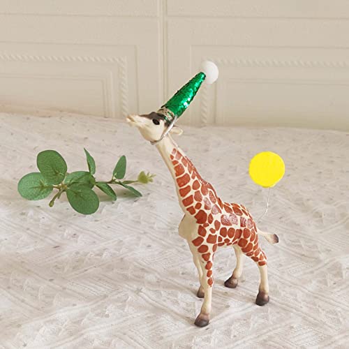 Giraffe Cake Topper With Birthday Hat, Realistic Giraffe Figurines With Party Hat Cake Topper For Safari Party Animal Birthday Decorations (Giraffe In Hat) #TOP3