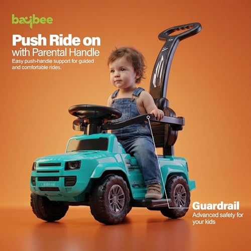 Image of Baybee Rover Pro Ride on Cars for Kids | Portable Baby Push Rideons with Parental Handle & Safety Guardrail | Ride on Car with LED Lights, Music & Backrest | Kids Car to Drive 1-3 Years (Teal Green)