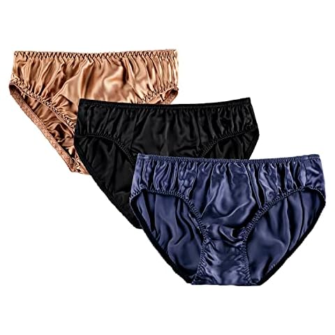 LingDooo Men's 3Pairs Pure Silk Underwear Panties Soft Smooth Healthy Basic Briefs Double Silk Crotch (L(Tag 2XL), A) Cover