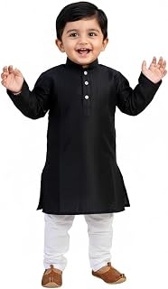 Pohar Creation Traditional Indian Boys Kurta Pyjama Set, Black Cotton Kurta with White Pajama, Ethnic wear Kurta pyjama set. Price In India