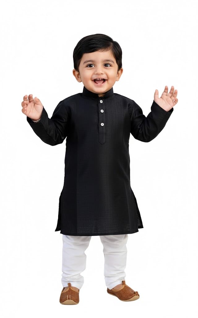 Pohar Creation Traditional Indian Boys Kurta Pyjama Set, Black Cotton Kurta with White Pajama, Ethnic wear Kurta pyjama set. - Review, Price and Buying Guide