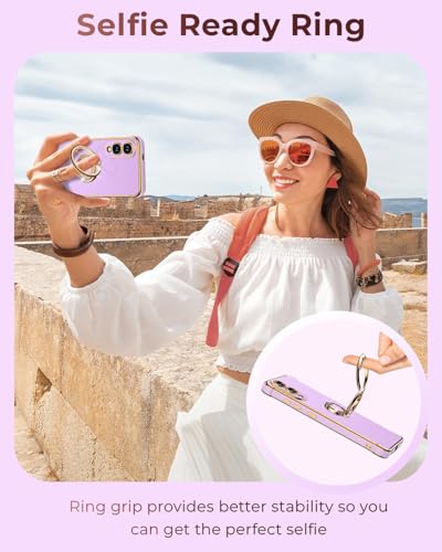 Image of XYZ for Galaxy S25 Edge Case with Stand, for Samsung Galaxy S25 Edge Case with Double Ring Kickstand, Women Girls Cute Love-Heart Bling Luxury Protective Phone Case for Samsung S25 Edge, Purple