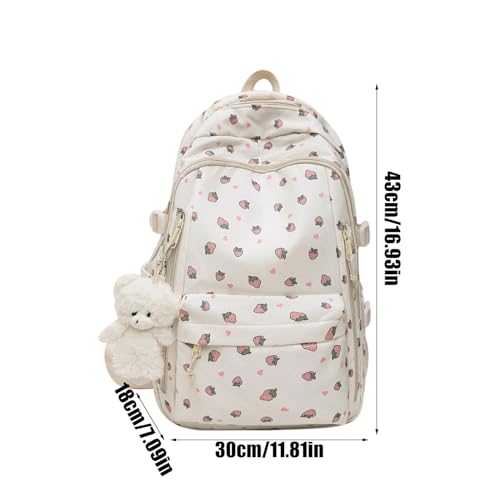 Mochila de gran capacidad con diseño estético de fresa para adolescentes 6