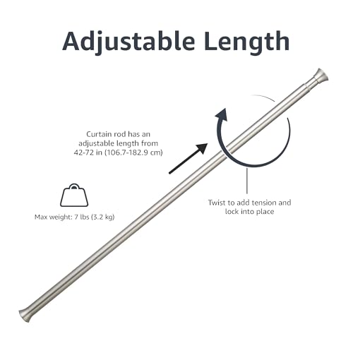 Image of Amazon Basics Easy Install Shower Curtain Tension Rod, Adjustable Length, 42-73 inches, Nickel