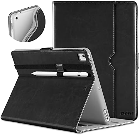 DTTO New iPad 9.7 Inch 5th/6th Generation 2018/2017 Case with Apple Pencil Holder, Premium Leather Folio Stand Cover Case for Apple iPad 9.7 inch, Also Fit iPad Pro 9.7/Air 2/Air - Black