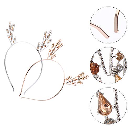 Lurrose 2 Pcs Chifres de Chifres de Natal Tiaras de Metal Strass Chifre de Veado Faixa de Cabelo Chi