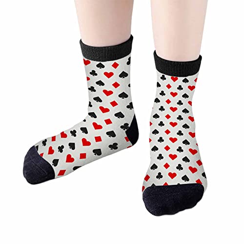 Image of Poker Suits Crew Socks for Woman Size 6-8 Heart Diamonds Spades Clubs Girls Socks