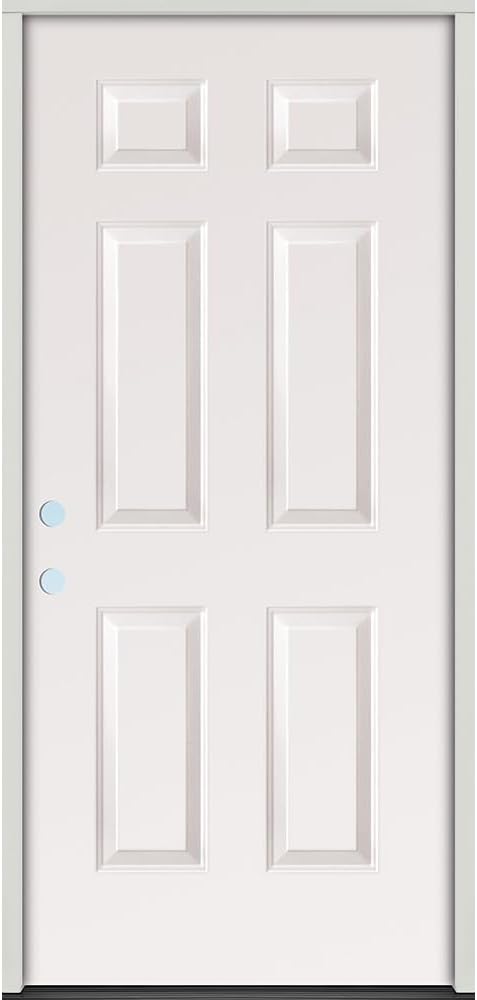 36" x 80" Pre-Hung Steel 6 Panel Exterior Door Unit with Brickmold | Inswing (Right Hand)