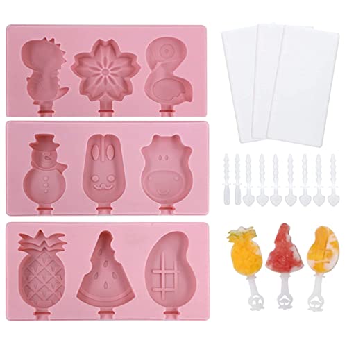 Micacorn 3 Pack Ice Lolly Moulds, Reusable BPA Free Silicone DIY Popsicle Molds Set, Cute Homemade Popsicle Maker with Lid and Sticks Ice Cream Mould for Kids, Toddlers and Adults